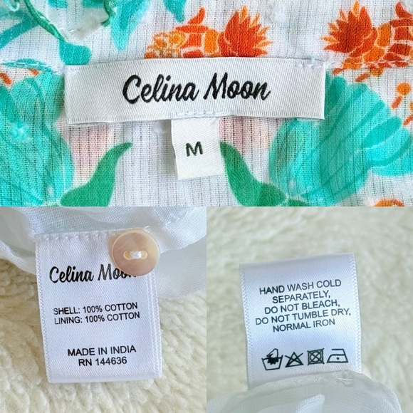 Celina Moon Pippa Floral White Orange Green Short Sleeve Midi Dress M - Picture 10 of 11